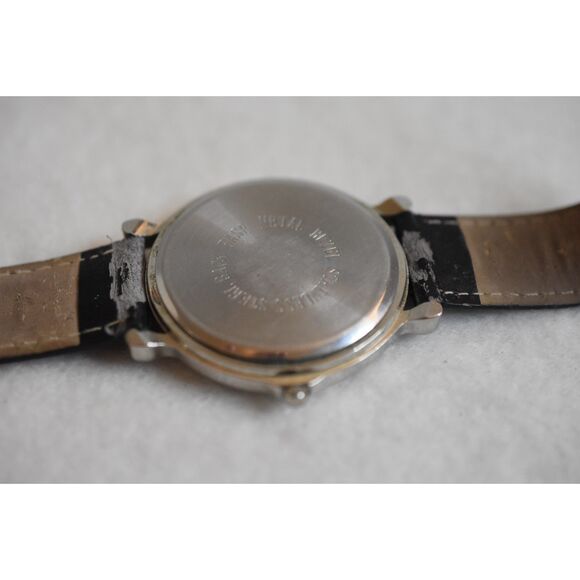 Vintage Moulin Quartz New Battery Works Black Leather Band Silver Tone Watch - Picture 3 of 4